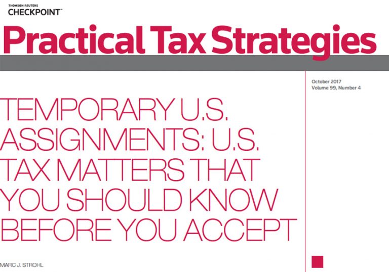 Thomson Reuters Practical Tax Strategies featuring Marc J. Strohl in October 2017 issue